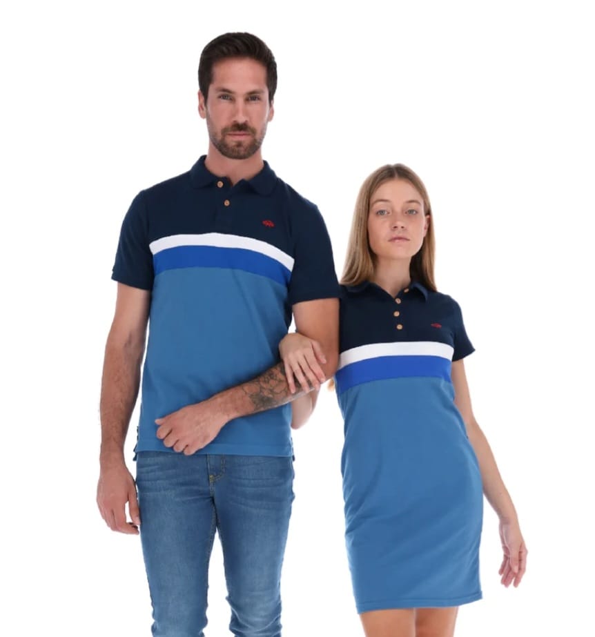 Playera Vestido Polo Azul Franja